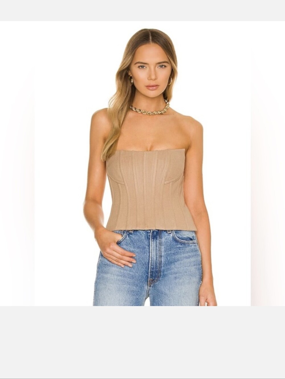 Lpa By Revolve, Maddalena,Strapless Ribbed Corset Top in Camel, Size M